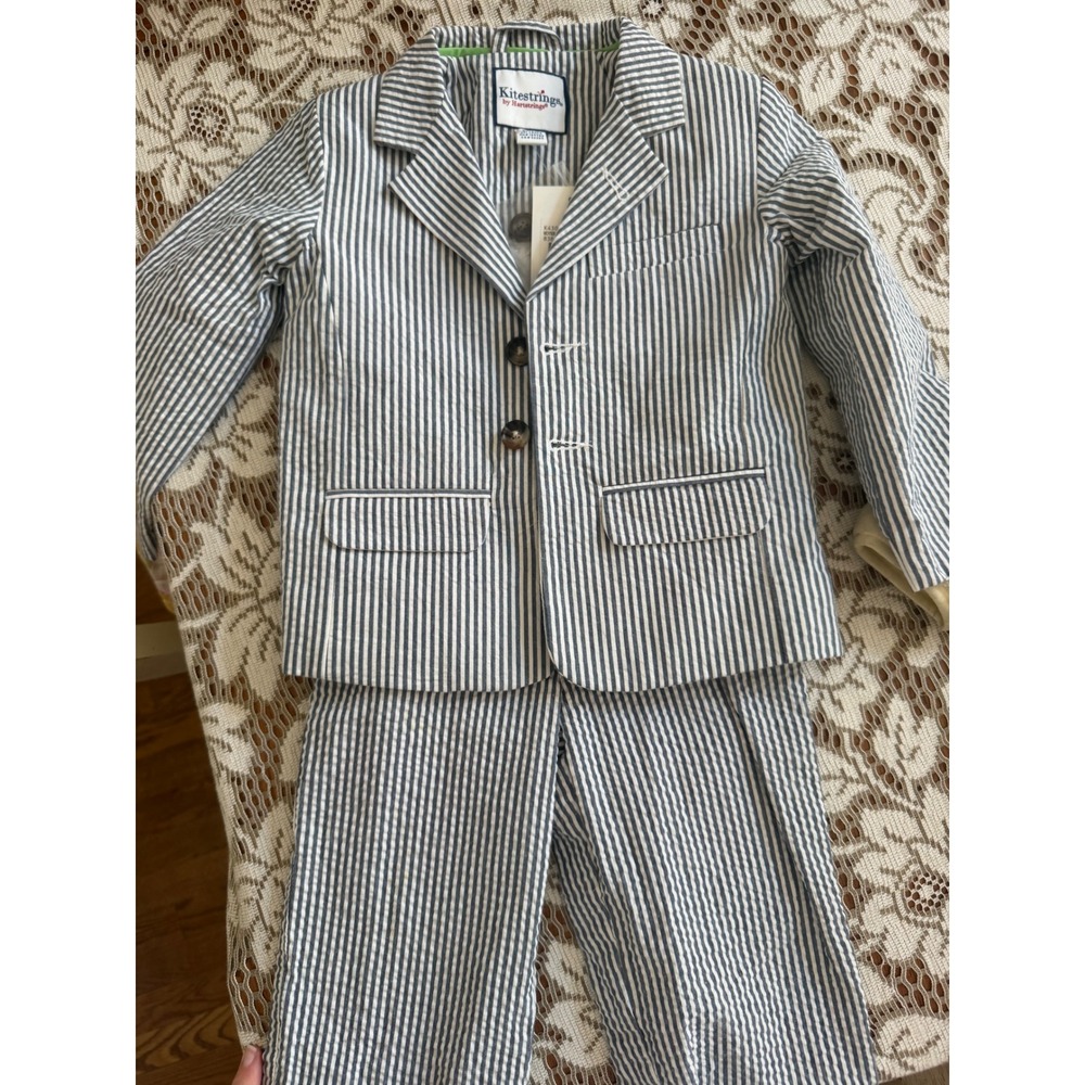Kitestrings by Hartstrings Boys Seersucker Suit Set Blue White Stripe 3T NEW